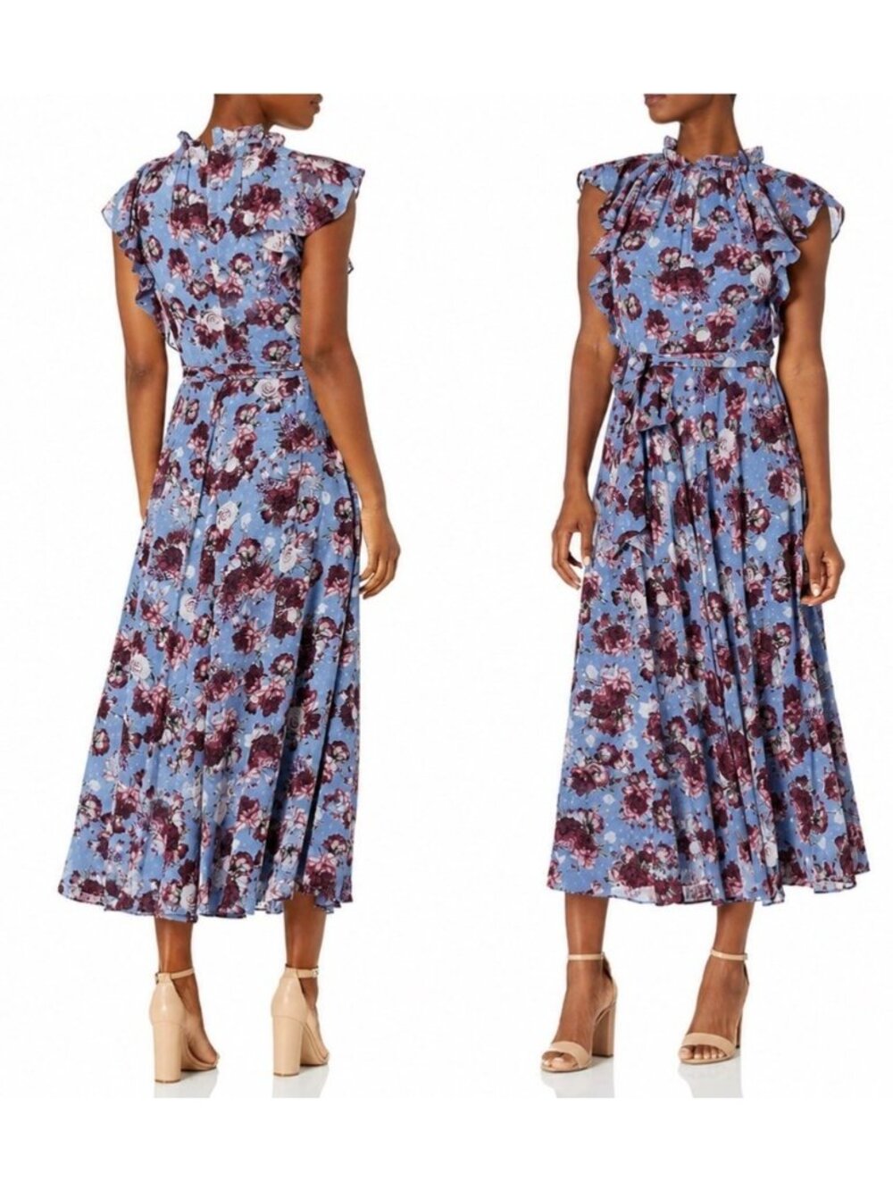 Tahari Arthur S Levine Floral Dress Size 6 Blue Pink Sleeveless Maxi Casual